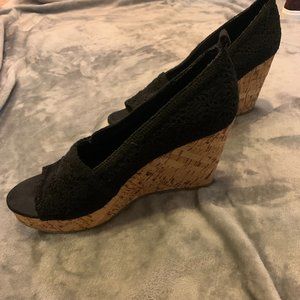 Black Open Toed Lace Wedges